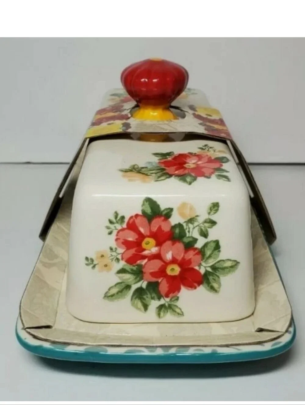 The Pioneer Woman Floral Butter Dish Stoneware Vintage Farmhouse Cottagecore